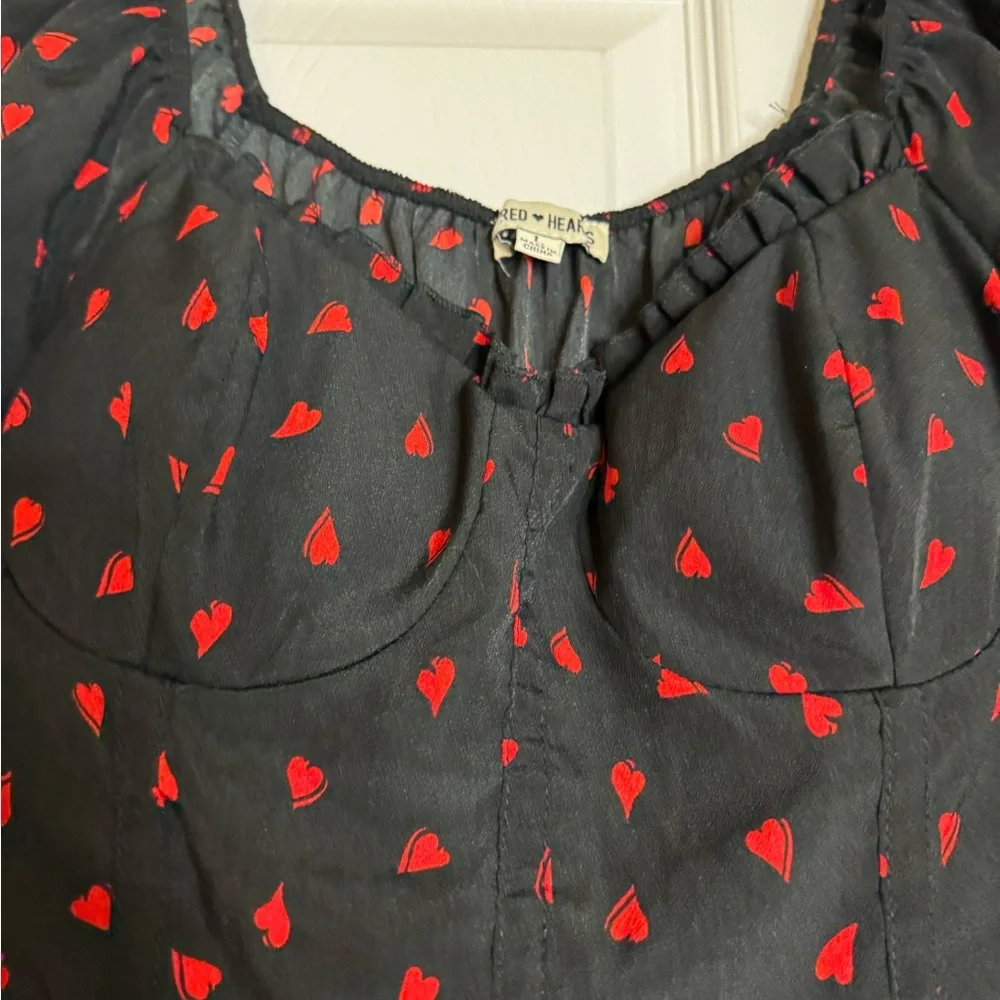 Inspired Hearts Black Midi Dress with Red Heart Print - Picture 2 of 4